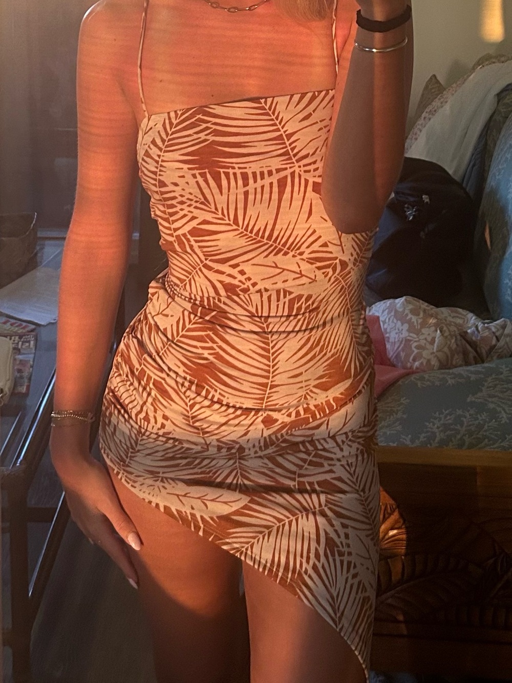 Lovely Day Rust and Cream Asymmetrical Slip Dress